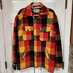 Vintage Melton Outer-wear Wool Jacket - Medium? - Red Yellow and Black Plaid